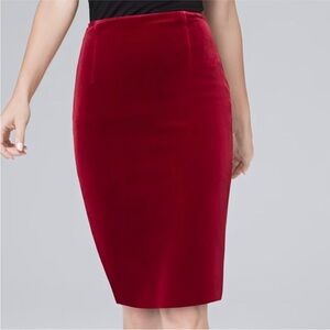 WHBM Velvet Pencil Skirt Red Burgundy Maroon Size 12 Midi